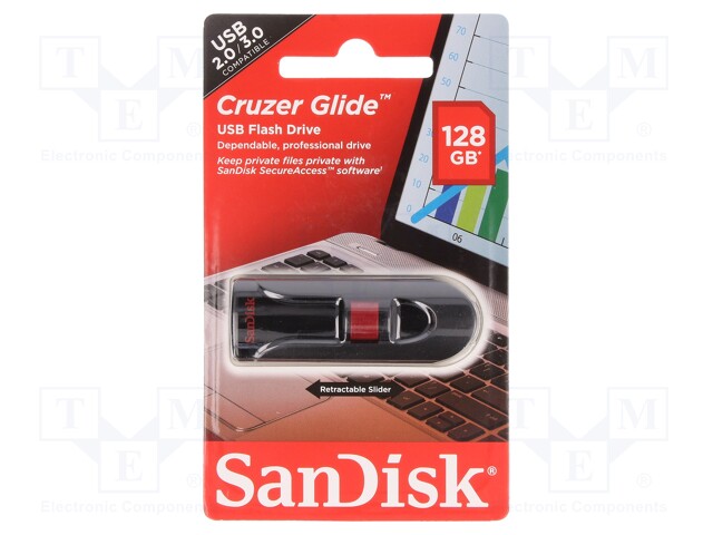 Pendrive; USB 2.0; 128GB; CRUZER GLIDE