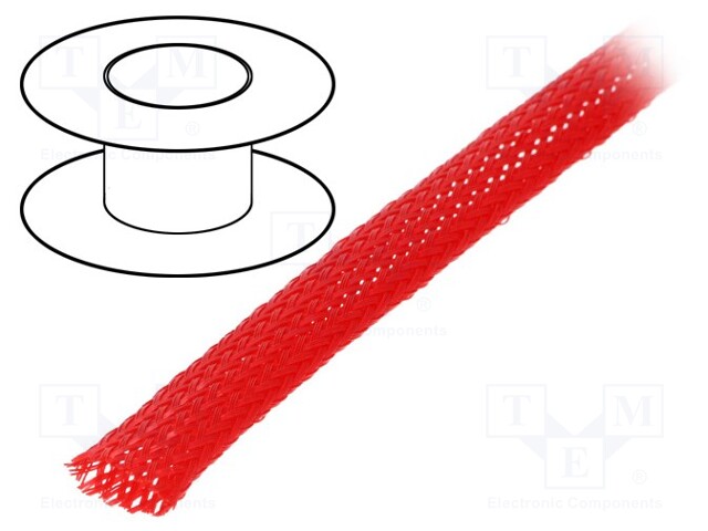 Braid; polyester; 7÷13,nom.8mm; red; Package: 100m; Temp: -50÷150°C