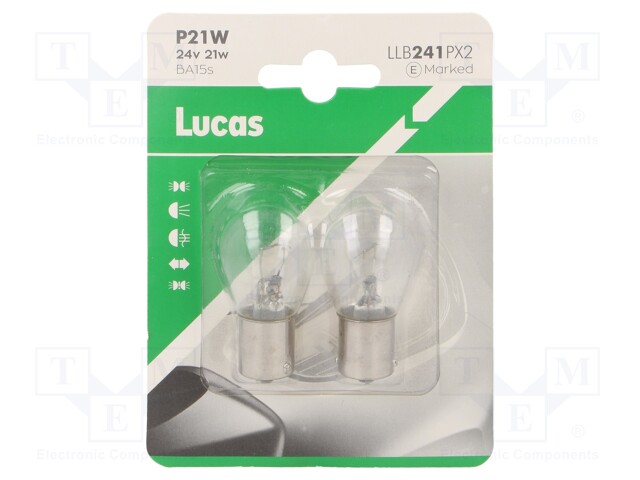 Filament lamp: automotive; BA15S; transparent; 24V; 21W; LLB