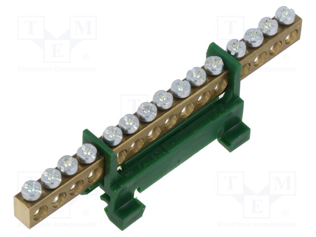 Connector: terminal block; 16mm2; ways: 1; terminals: 12; green