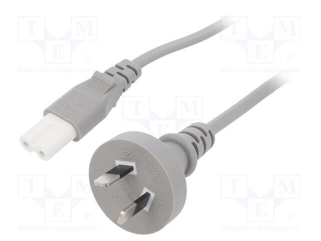 Cable; AS/NZS 3112 (I) plug,IEC C7 female; PVC; 1m; grey; 10A