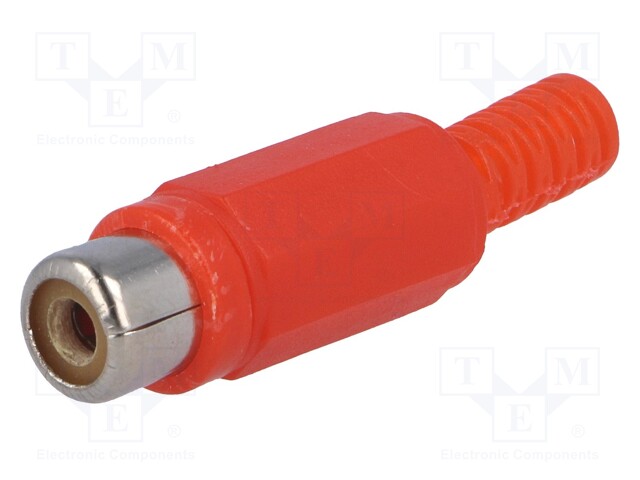 Plug; RCA; female; with strain relief; straight; soldering; red