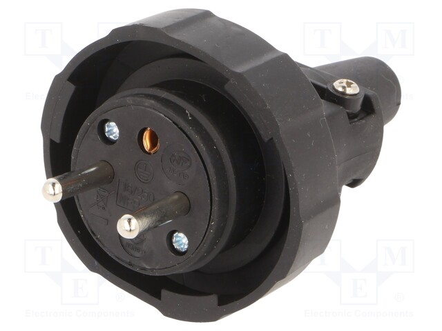 Connector: AC supply; male; plug; 2P+PE; 250VAC; 16A; black; PIN: 3