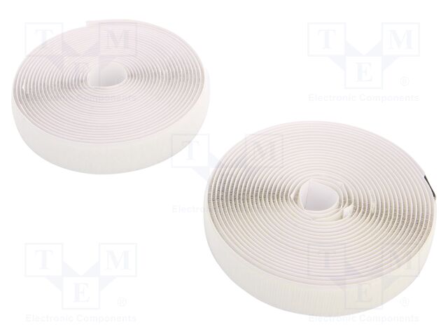 Tape: hook and loop; W: 20mm; L: 5m; Thk: 3mm; rubber; white; -10÷60°C