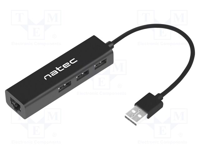 Hub USB; RJ45 socket,USB A socket x3,USB A plug; USB 2.0; PnP