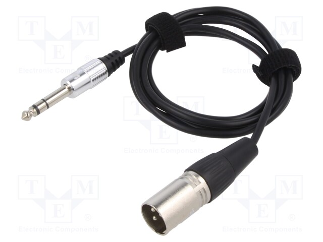 Cable; Jack 6,3mm 3pin plug,XLR male 3pin; 3m; black; 0.08mm2