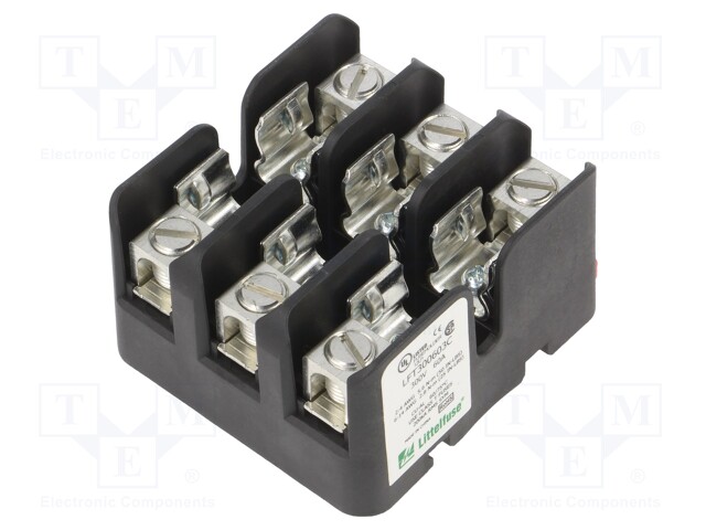Fuse holder; cylindrical fuses; DIN; 60A; 300V; Poles: 3; black