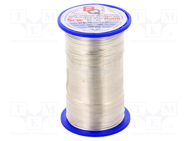 Silver plated copper wires; 0.7mm; 500g; 145m; -200÷800°C