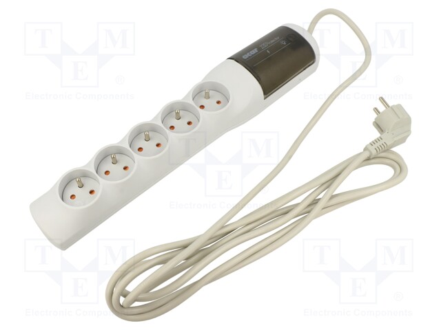 Plug socket strip: protective; Sockets: 5; 250VAC; 10A; grey