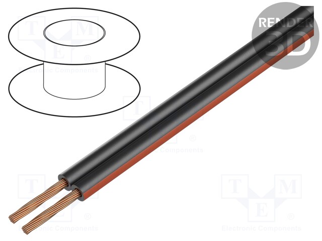 Wire: loudspeaker cable; TLYp; 2x1mm2; unshielded; PVC; black