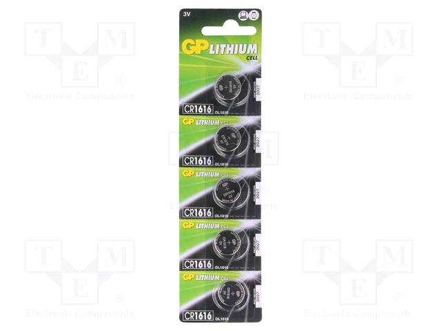 Battery: lithium; 3V; CR1616,coin; Batt.no: 5; Ø16x1.6mm; 42mAh