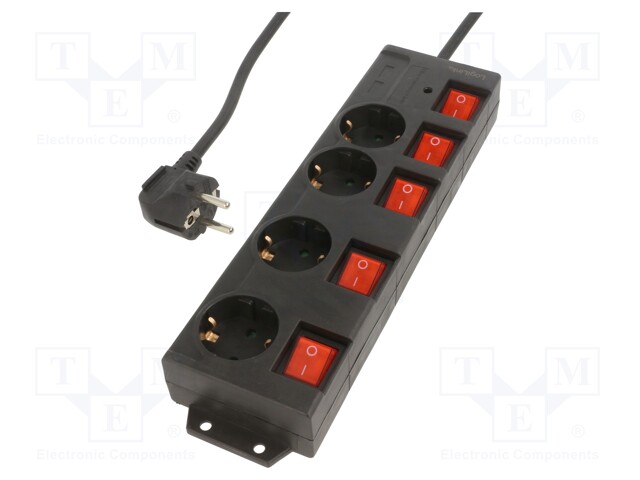 Plug socket strip: protective; Sockets: 4; 250VAC; 16A; 1.5m; IP20