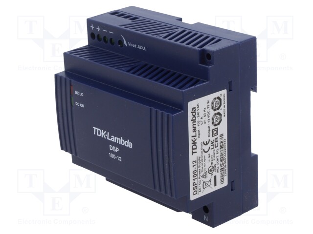 AC/DC DIN Rail Power Supply (PSU), ITE, 1 Output, 72 W, 12 VDC, 6 A