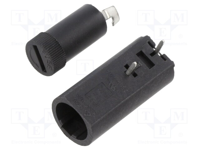 Fuse holder; cylindrical fuses; THT; 5x20mm; -30÷85°C; 10A; black