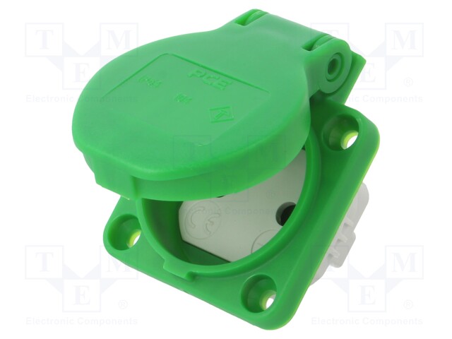 Connector: AC supply; socket; 2P+PE; 250VAC; 16A; green; PIN: 3; IP54