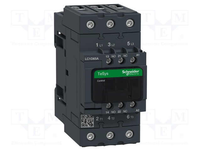 Contactor: 3-pole; NO x3; Auxiliary contacts: NO + NC; 220VAC; 65A