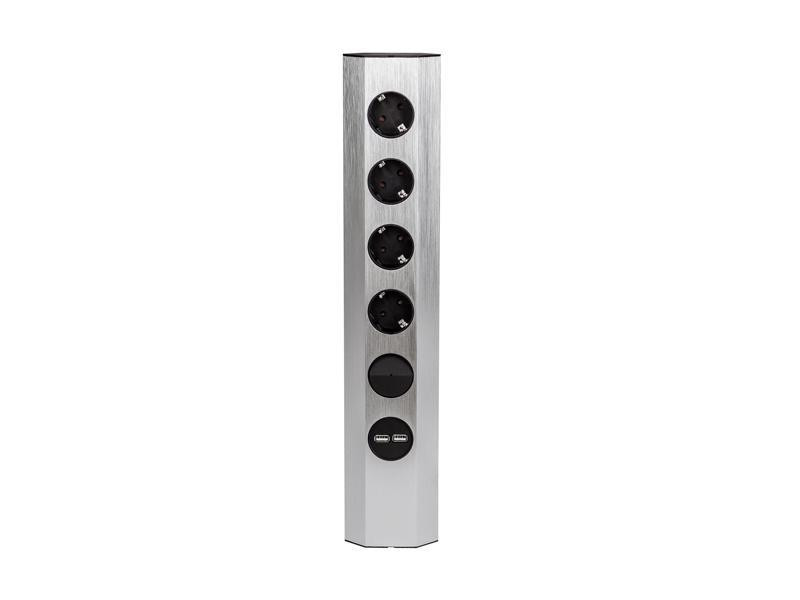 923.008 CASIA ALU 4 x power socket with 1 x USB double charger