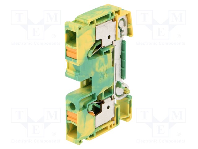 Splice terminal: rail; 10mm2; ways: 1; terminals: 2; yellow-green