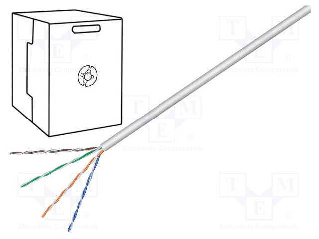 Wire; U/UTP; 5e; solid; CCA; 4x2x24AWG; PVC; grey; 305m