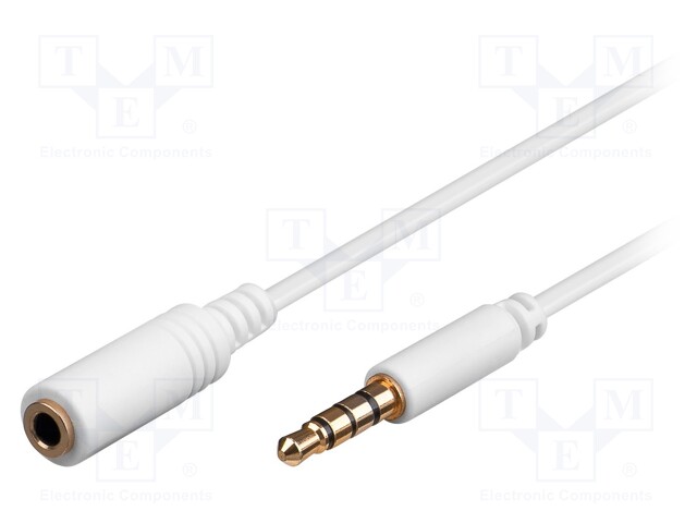 Cable; Jack 3,5mm 4pin plug,Jack 3.5mm 4pin socket; 0.5m; white