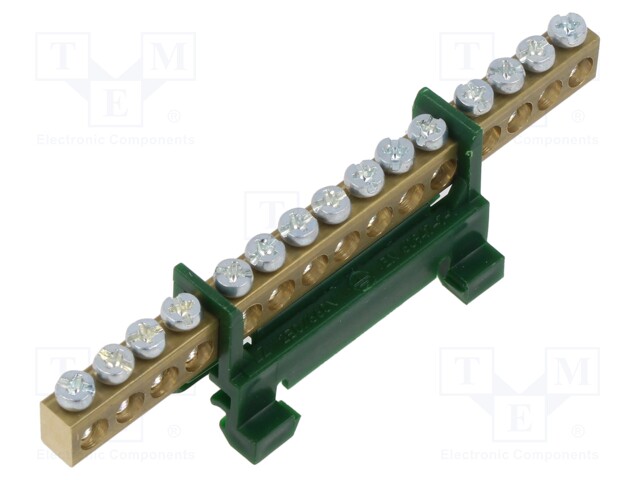 Connector: terminal block; 16mm2; ways: 1; terminals: 15; green