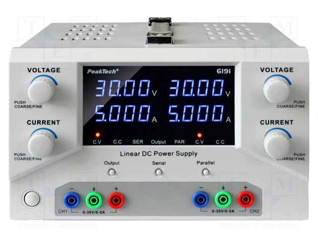 Power supply: laboratory; multi-channel; Ch: 2; 0÷30VDC; 0÷5A; 0÷5A