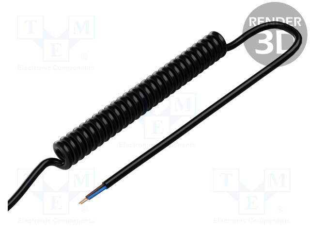 Wire: coiled; 2x0,35mm2; unshielded; PUR; black; 300V; 500mm; 2000mm