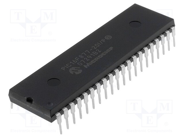 PIC microcontroller; Memory: 14kB; SRAM: 368B; EEPROM: 256B; THT