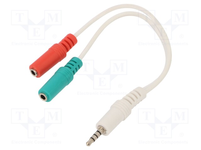 Cable; Jack 3,5mm 4pin plug,Jack 3.5mm socket x2; 0.2m; white