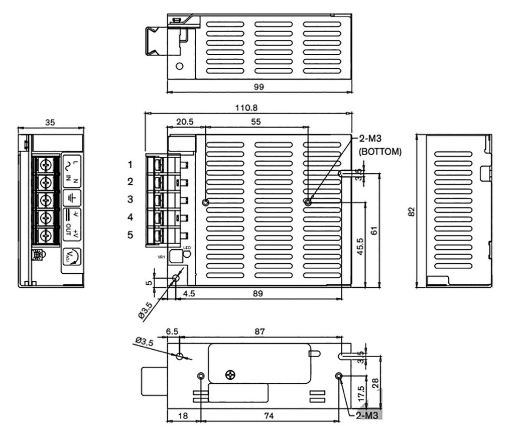 Power supply: switched-mode; modular; 60W; 30VDC; 1.2A; OUT: 1; 340g