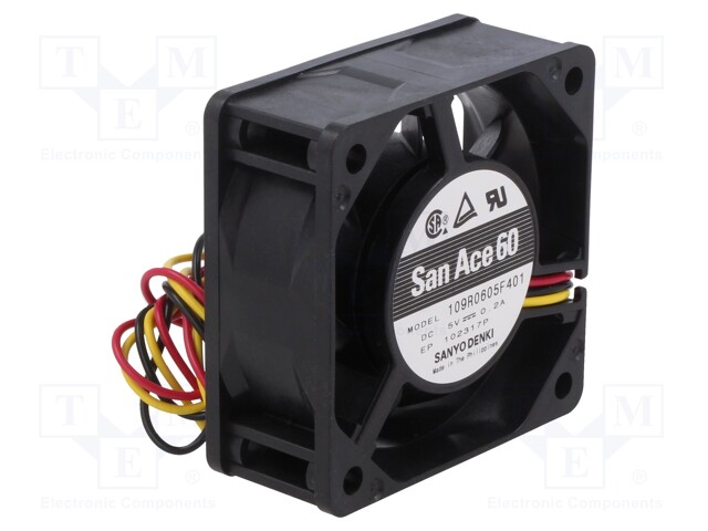 Fan: DC; axial; 5VDC; 60x60x25mm; 26.4m3/h; 24dBA; ball bearing