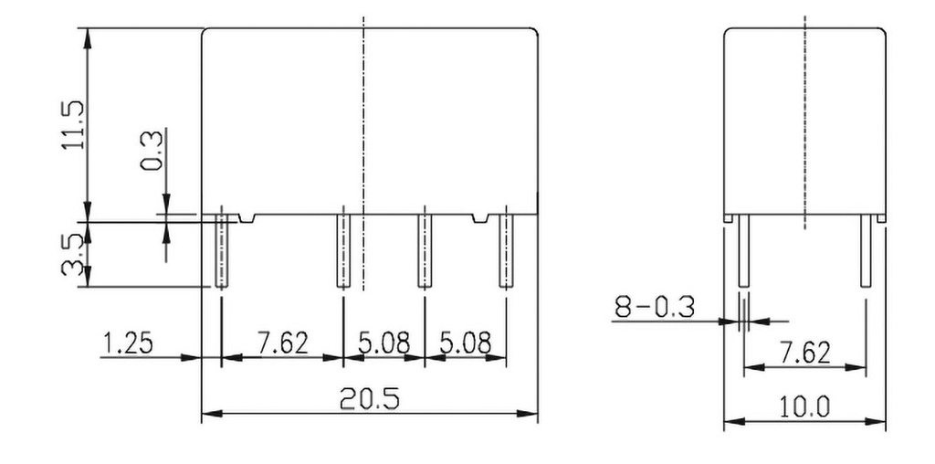 Relay: electromagnetic; DPDT; Ucoil: 5VDC; 2A; 1A/120VAC; 2A/24VDC