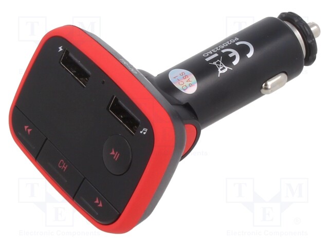 FM transmitter; microSD,USB A socket x2; 5V/2.4A; black