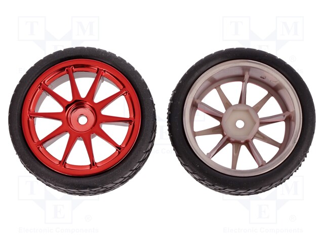 Wheel; red; Shaft: smooth; Pcs: 2; screw; Ø: 65mm; Plating: rubber