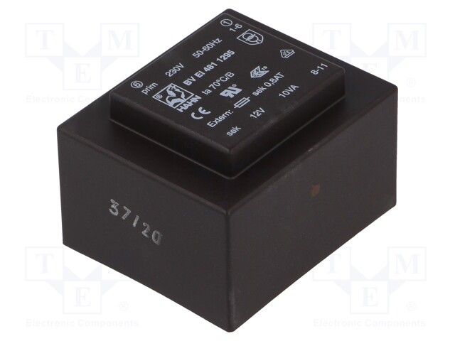 Transformer: encapsulated; 10VA; 230VAC; 12V; 834mA; Mounting: PCB