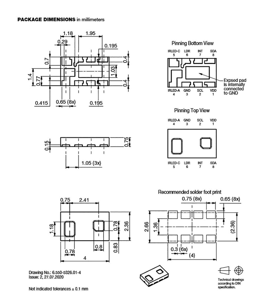 Sensor: proximity; -40÷105°C; Range: 300mm; PCB,SMD; 2.5÷3.6V