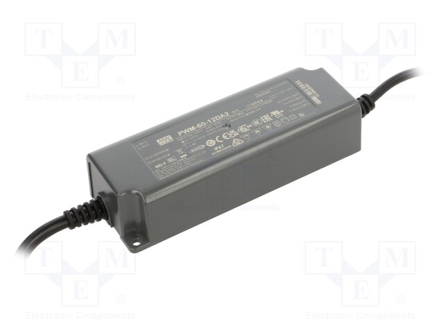 Power supply: switched-mode; for LED strips; 60W; 12VDC; 5A; IP67