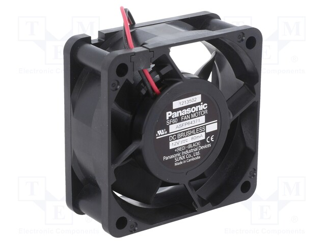 Fan: DC; axial; 12VDC; 60x60x25mm; 24.6m3/h; 21dBA; ball bearing