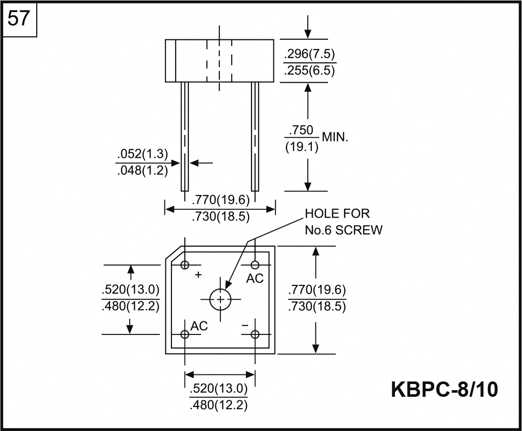 Single-phase bridge rectifier; Urmax: 400V; If: 8A; Ifsm: 175A