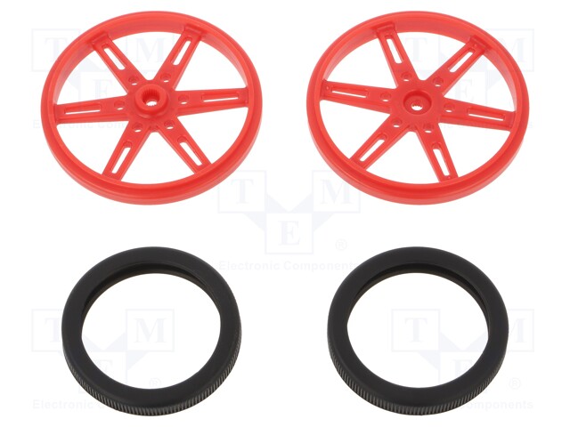 Wheel; red; Shaft: knurled; Pcs: 2; push-in,screw; Ø: 70mm; W: 8mm