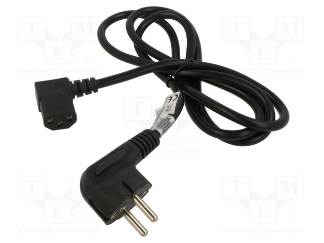 Cable; CEE 7/7 (E/F) plug angled,IEC C13 female 90°; PVC; 1.5m