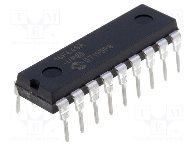 PIC microcontroller; Memory: 7kB; SRAM: 256B; EEPROM: 256B; THT