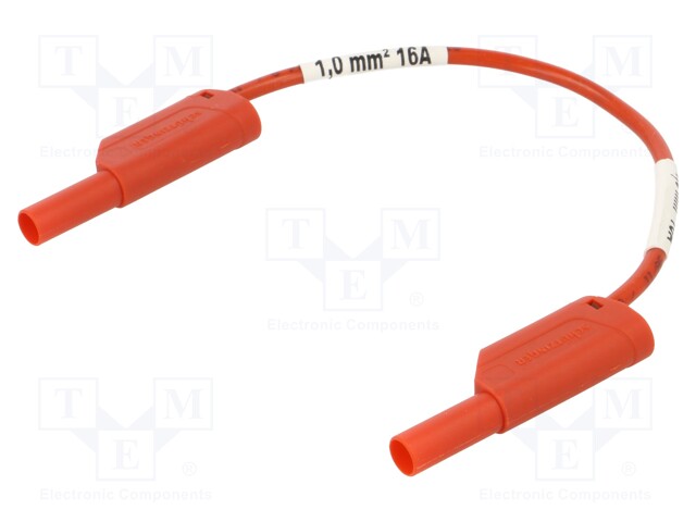 Test lead; 16A; banana plug 4mm,both sides; Urated: 1kV; red