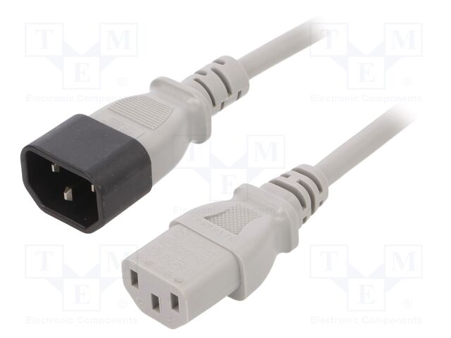 Cable; 3x1mm2; IEC C13 female,IEC C14 male; PVC; 1.8m; grey; 10A