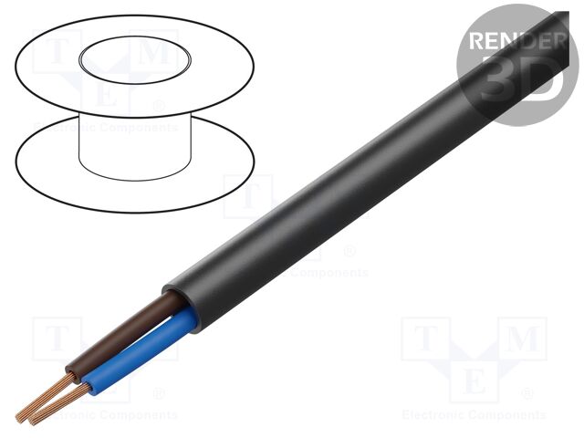 Wire; H05RR-F; 2x1mm2; stranded; Cu; rubber; black; 300V,500V
