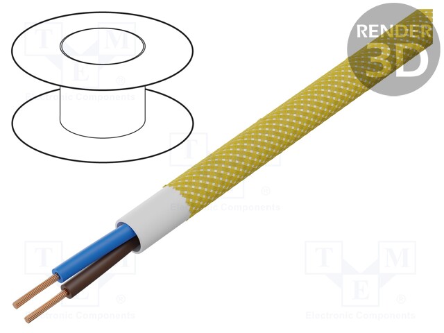 Wire; YTLY; stranded; Cu; 2x0,5mm2; textile braid; yellow; 150V; 50m