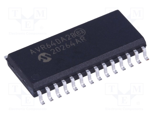 AVR microcontroller; EEPROM: 512B; SRAM: 8kB; Flash: 64kB; SO28