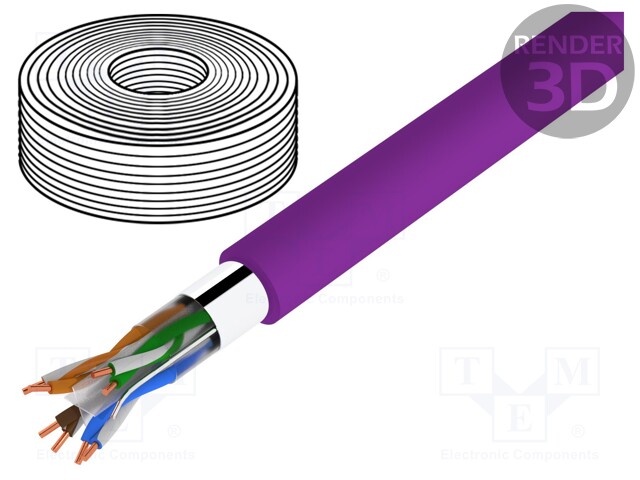 Wire; F/UTP; 6; solid; Cu; 4x2x23AWG; LSZH; violet; 6mm; CPR: Dca
