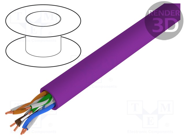 Wire; U/UTP; 6; solid; Cu; 4x2x23AWG; LSZH; violet; 500m; CPR: B2ca