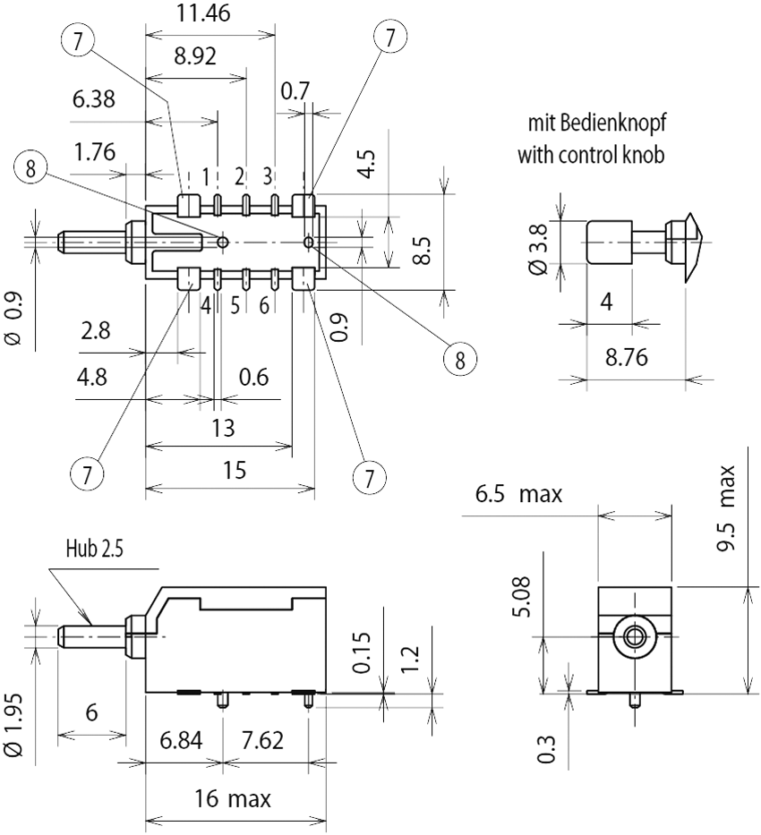 Switch: push-button; Pos: 2; SPDT; 0.5A/60VAC; 0.5A/60VDC; 5N; round